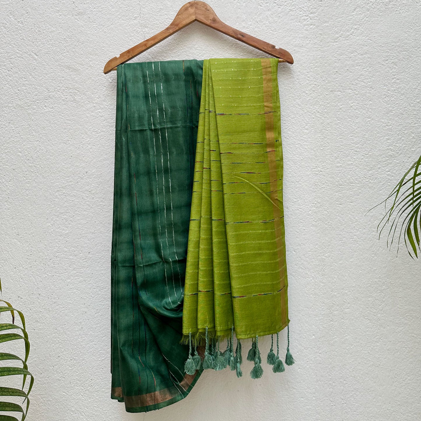 Pacific Green Shibori Cotton Silk Saree