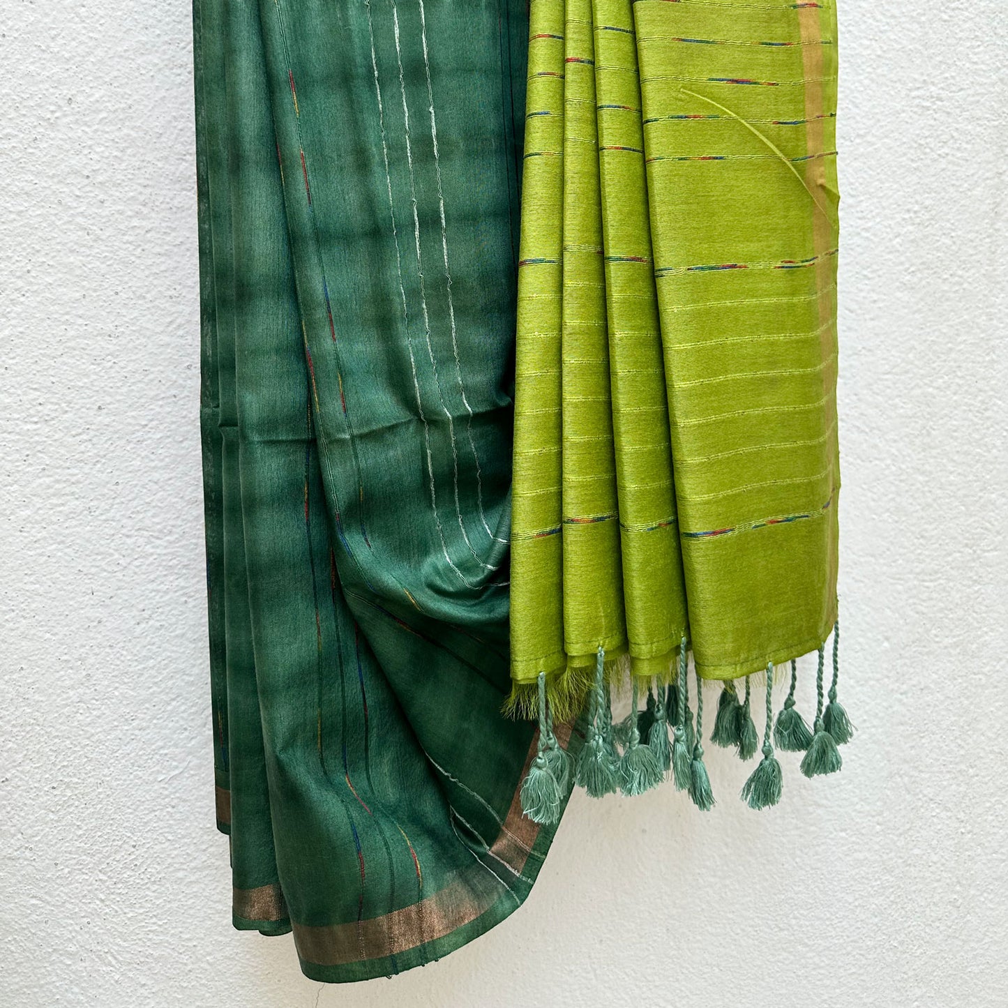 Pacific Green Shibori Cotton Silk Saree