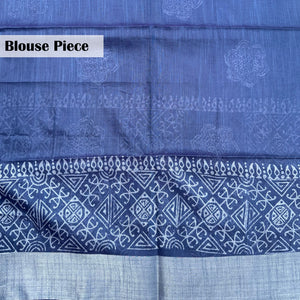 Blouse piece on indigo cotton silk – Padma by The Thread Weavers