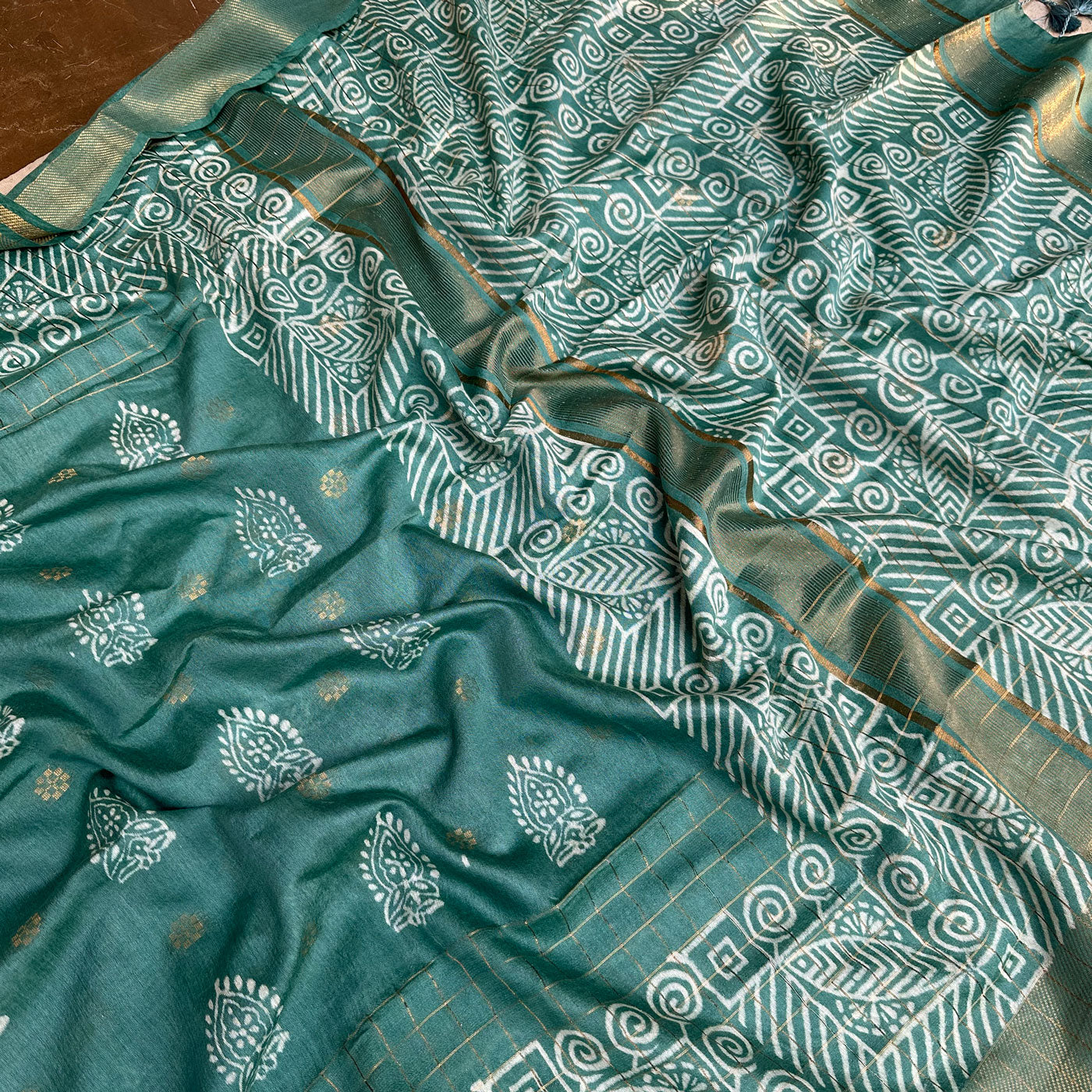 Palaash Handblock Printed Cotton Silk Saree