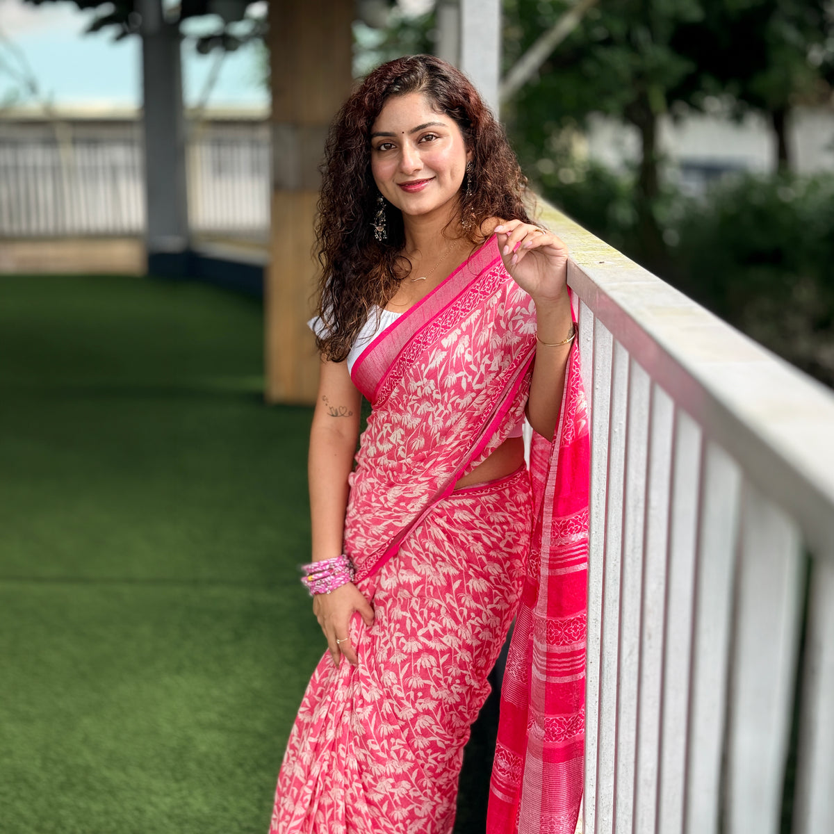 Paradise Pink Organic Linen Saree