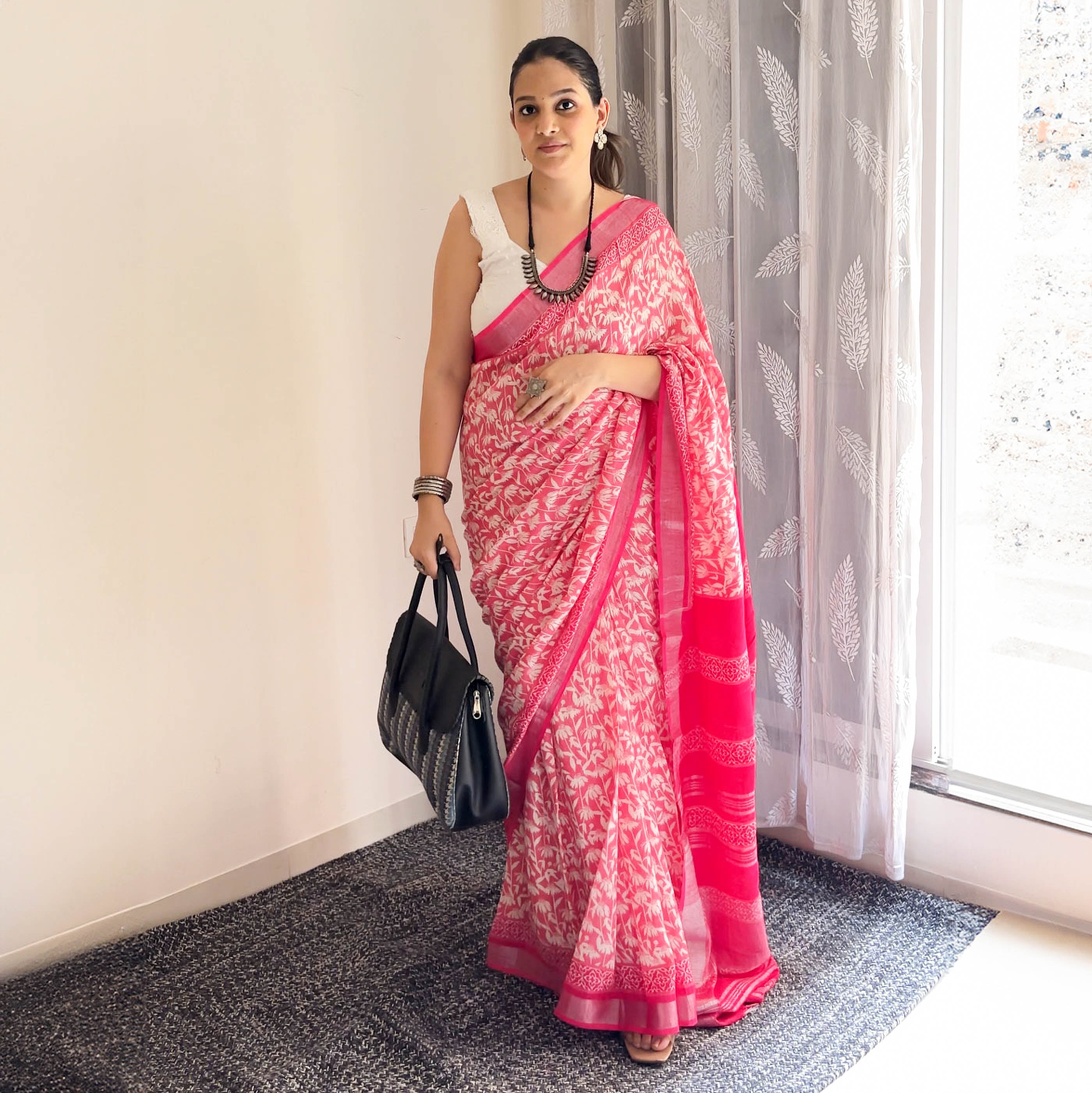 Paradise Pink Organic Linen Saree