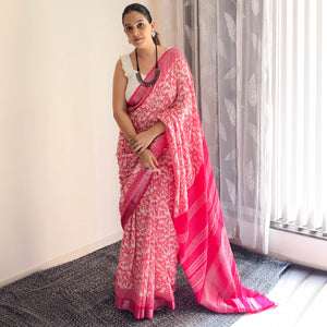 Paradise Pink Organic Linen Saree