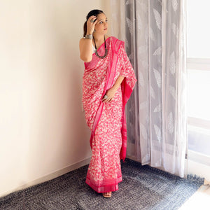 Paradise Pink Organic Linen Saree