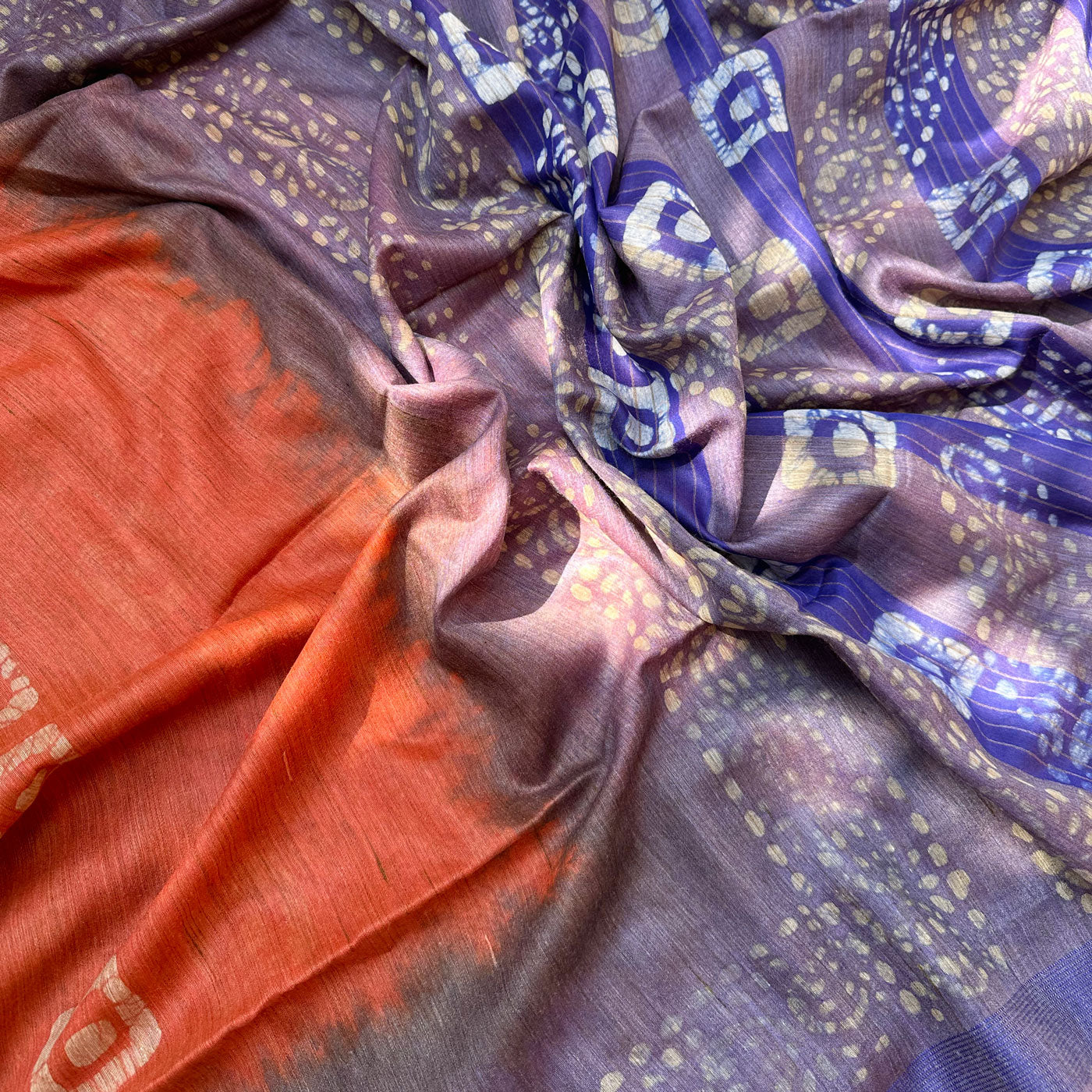 Passion Flower Batik Cotton Silk Saree