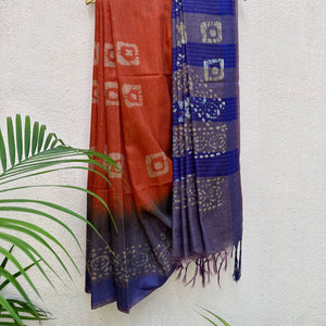 Passion Flower Batik Cotton Silk Saree
