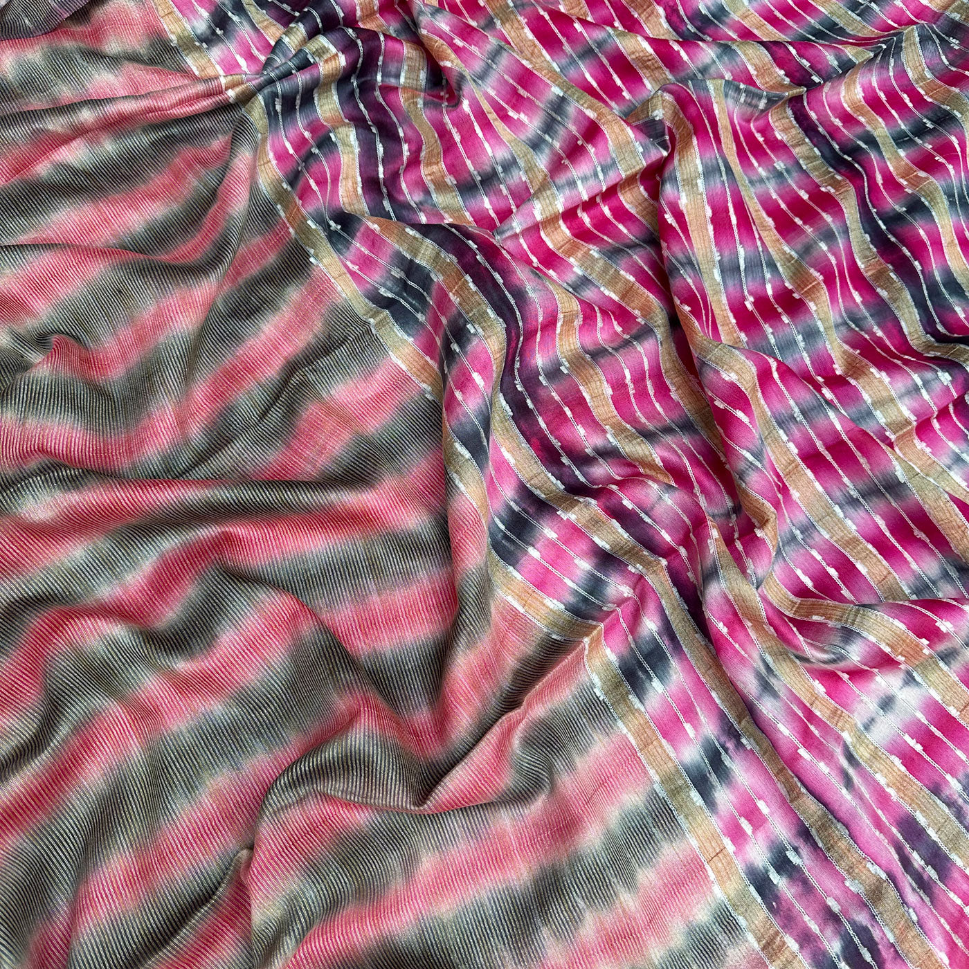 Peach Echo Shibori Cotton Silk Saree