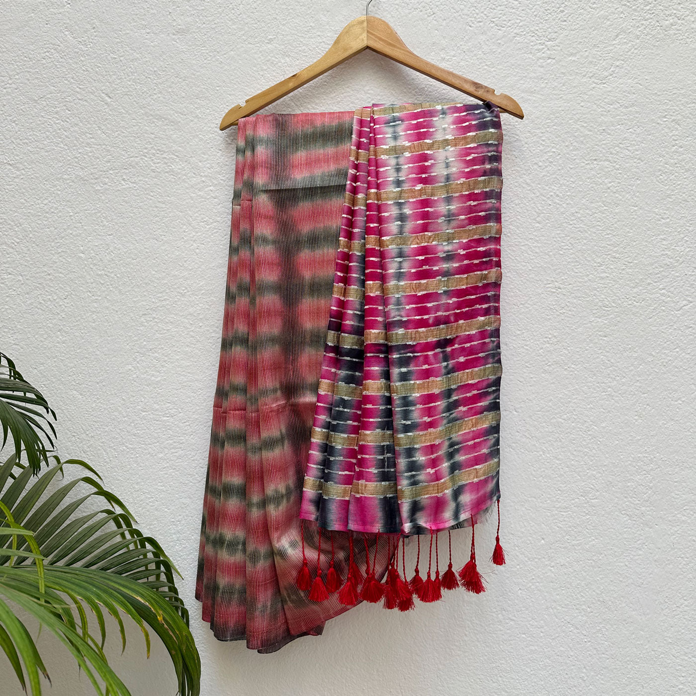 Peach Echo Shibori Cotton Silk Saree