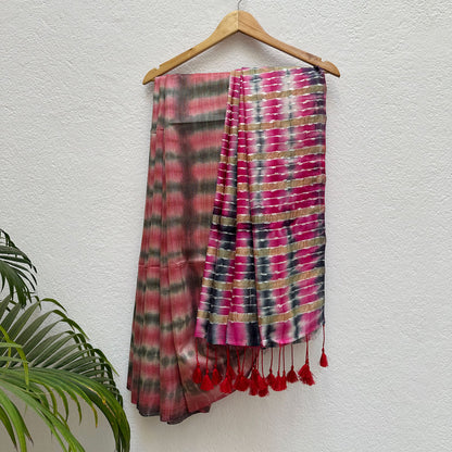 Peach Echo Shibori Cotton Silk Saree