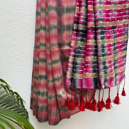 Peach Echo Shibori Cotton Silk Saree