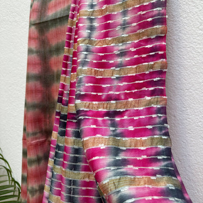 Peach Echo Shibori Cotton Silk Saree