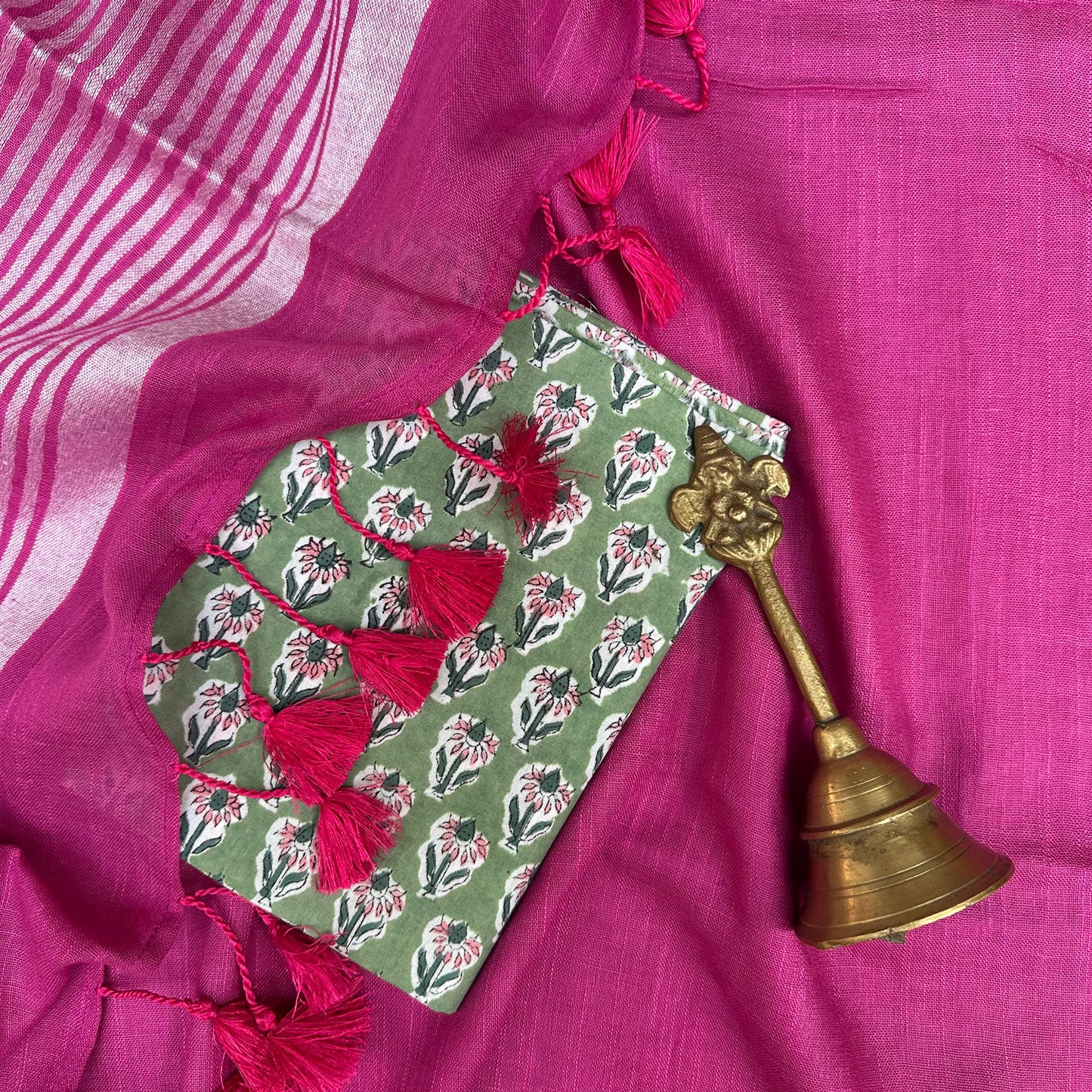 Pink Blossom Cotton Saree with Printed Blouse