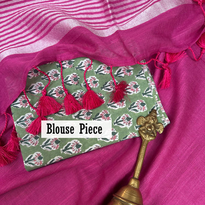Pink Blossom Cotton Saree with Printed Blouse