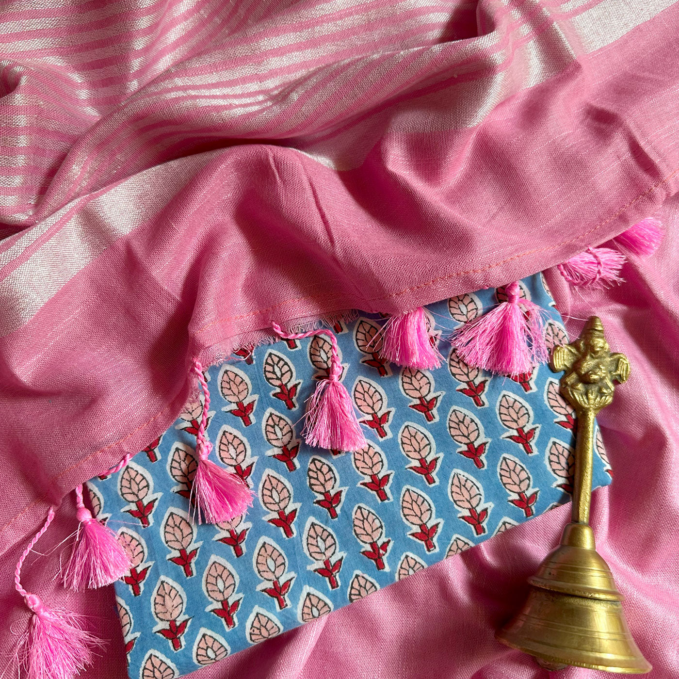 Pink Confetti Cotton Saree with Printed Blouse