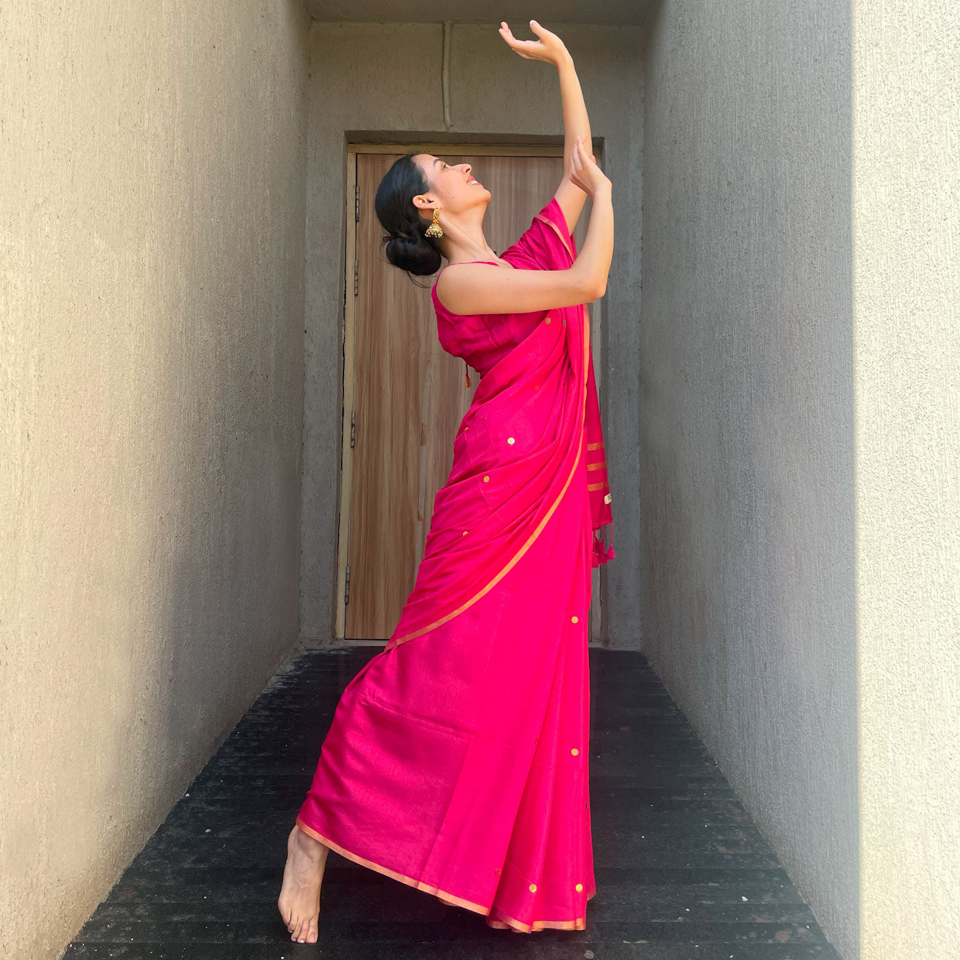 Pink Knock Out Cotton Silk Sequins Saree