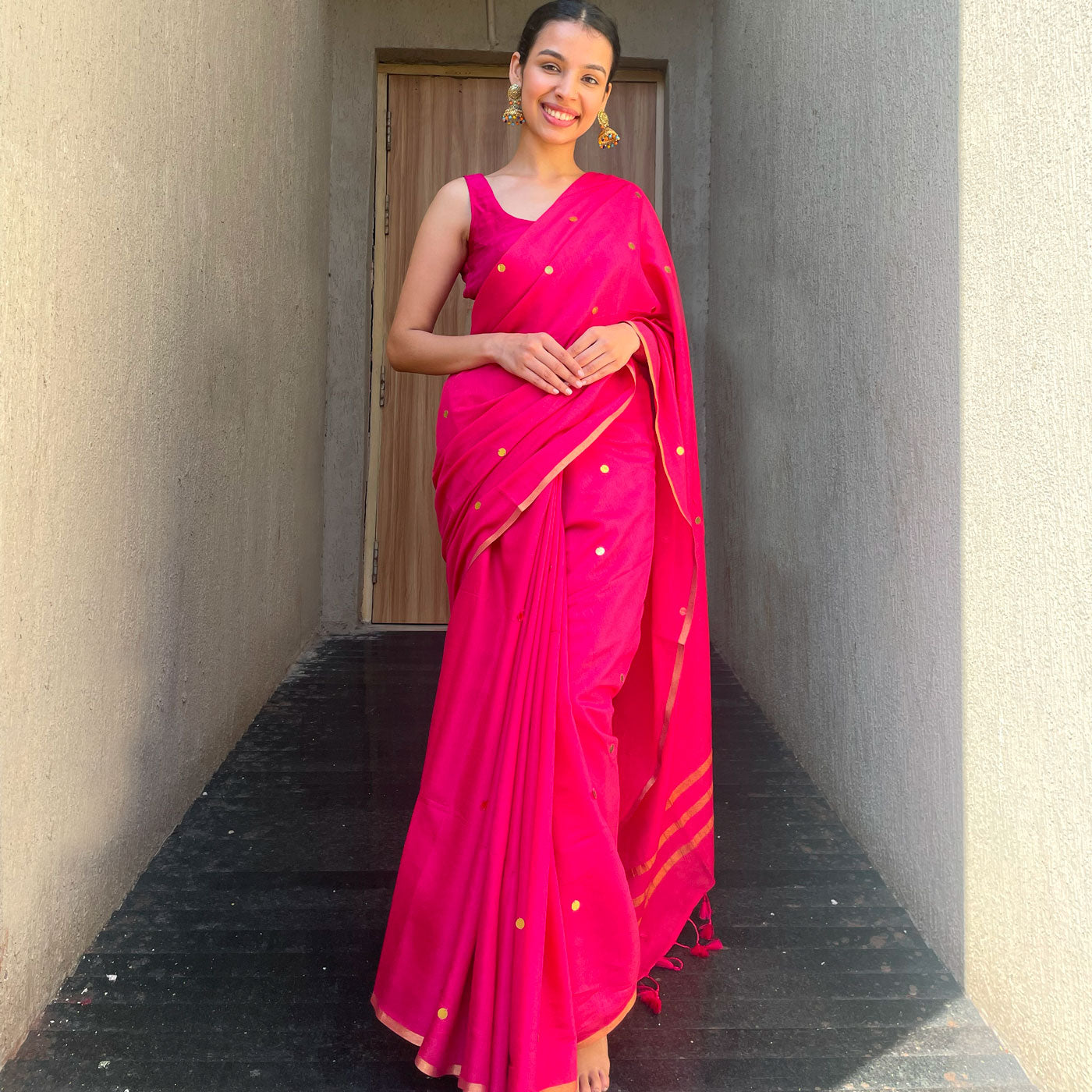 Pink Knock Out Cotton Silk Sequins Saree