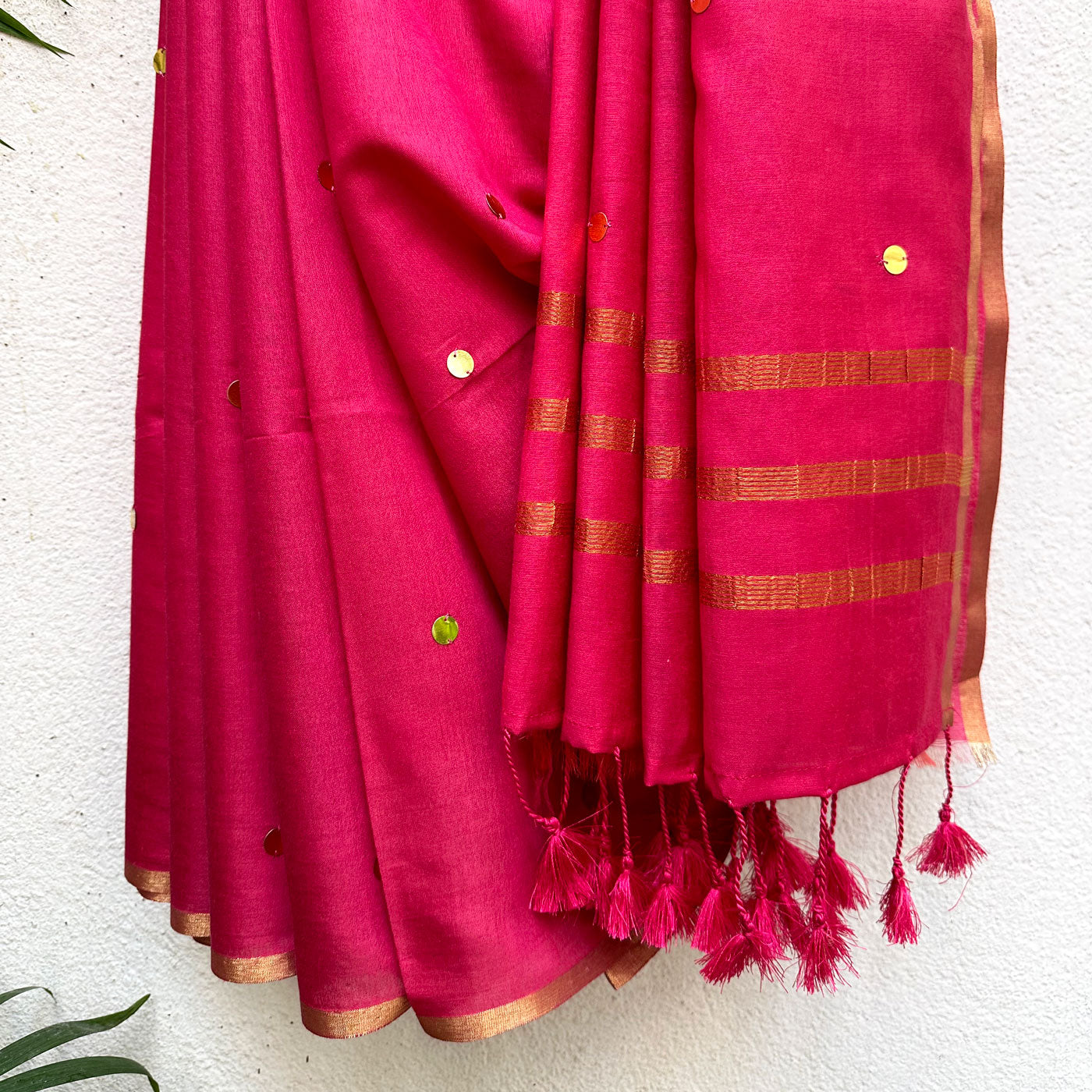 Pink Knock Out Cotton Silk Sequins Saree