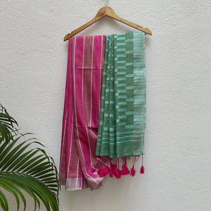 Pink Yarrow Cotton Bamboo Silk Saree