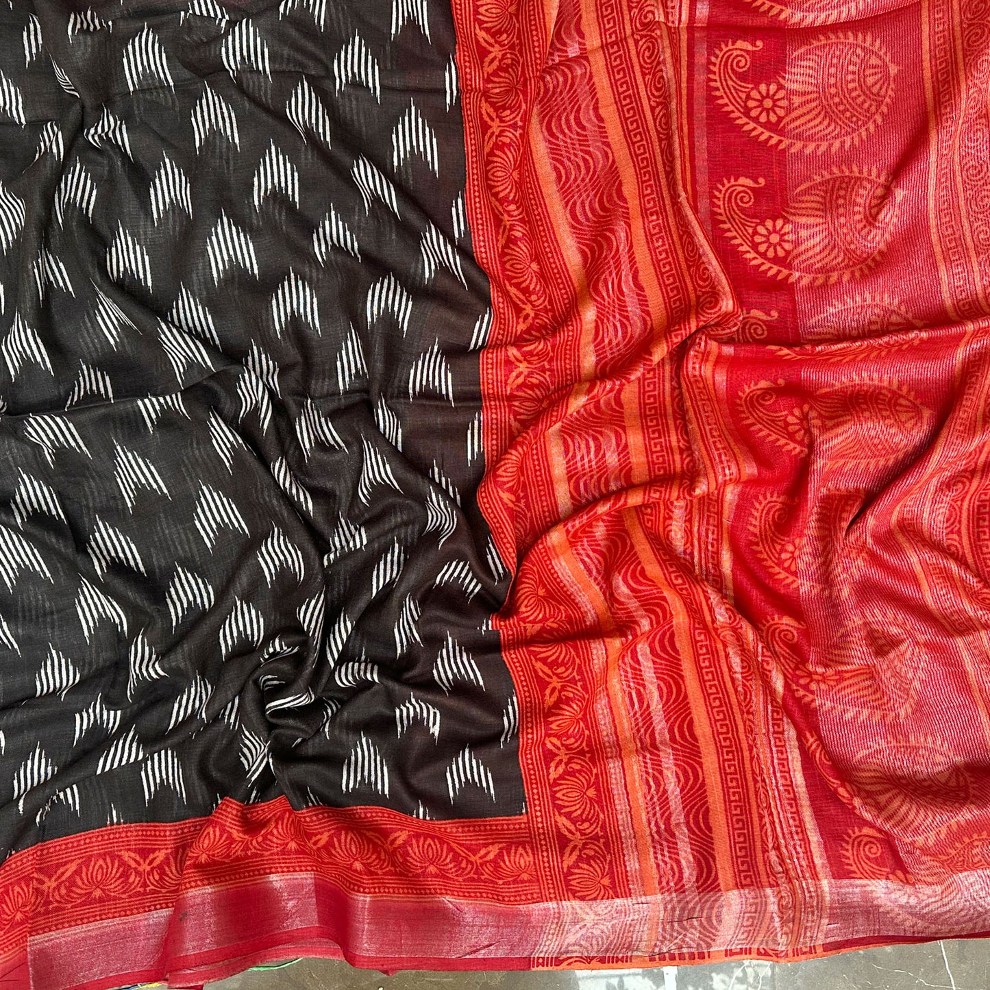 Pirate Black Cotton Linen Saree