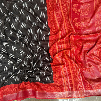 Pirate Black Cotton Linen Saree