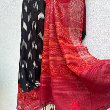 Pirate Black Cotton Linen Saree