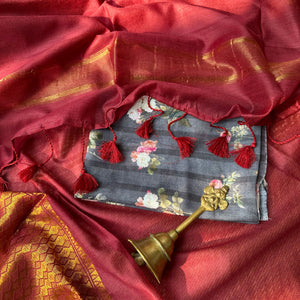 Prem Rang Cotton Silk Saree with Printed Blouse