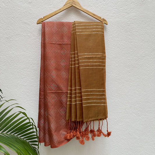 Pumpkin Spice Cotton Viscose Silk Saree