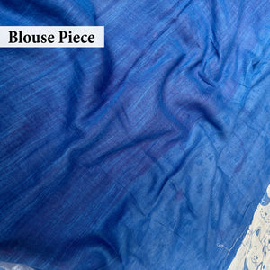 Purr-suasion ivory cotton saree with plain blue blouse piece, Zoomies Collection by Thread Weavers