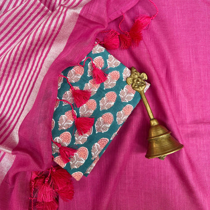 Quartz Pink Cotton Saree with Printed Blouse