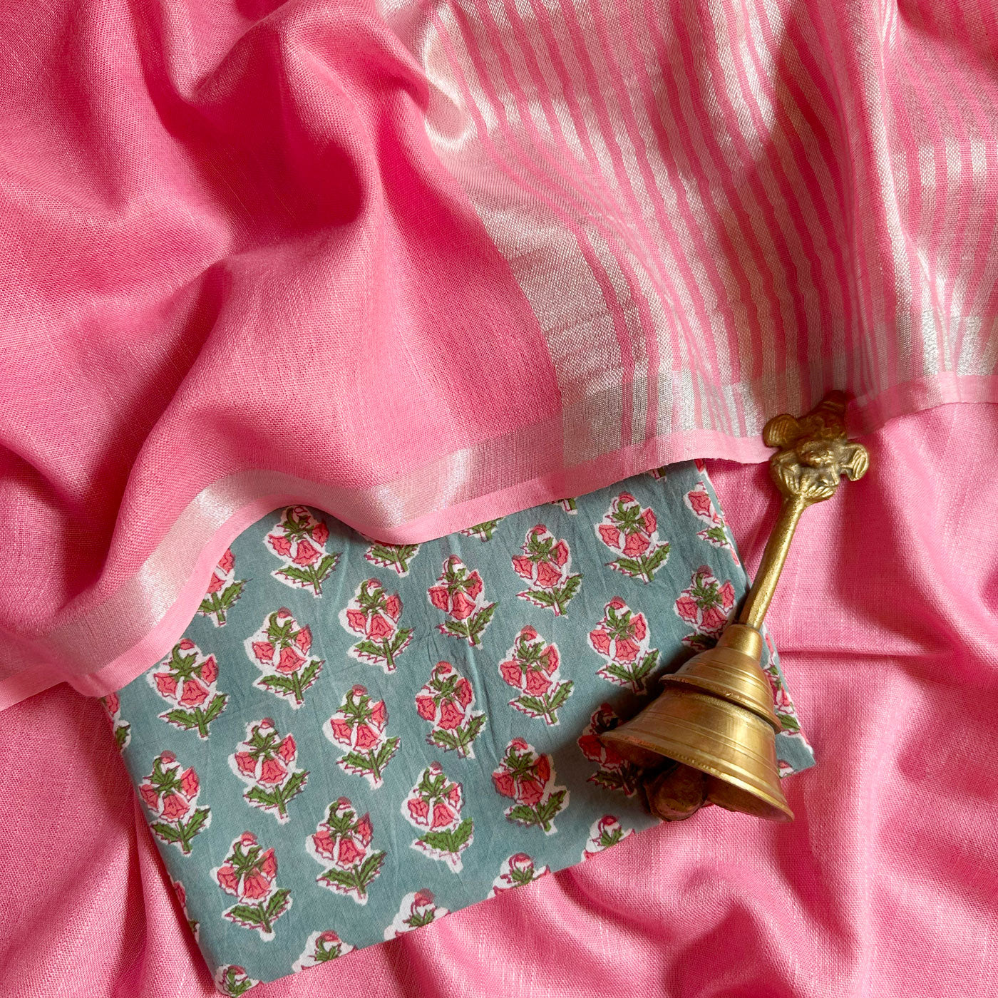 Quartz Pink Cotton Saree with Printed Blouse