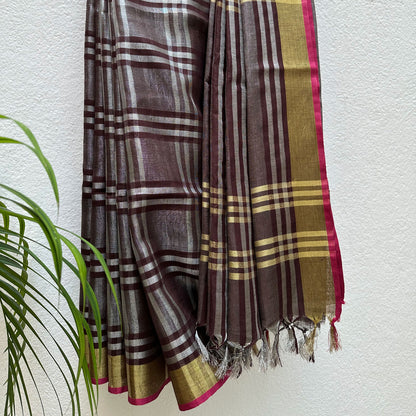 Raag Bhairav Zari Linen Saree