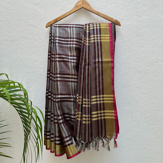 Raag Bhairav Zari Linen Saree