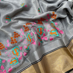 Raag Marwa Zari Linen Embroidered Saree