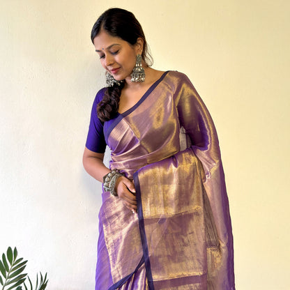 Raag Purvi Mul Tissue Saree