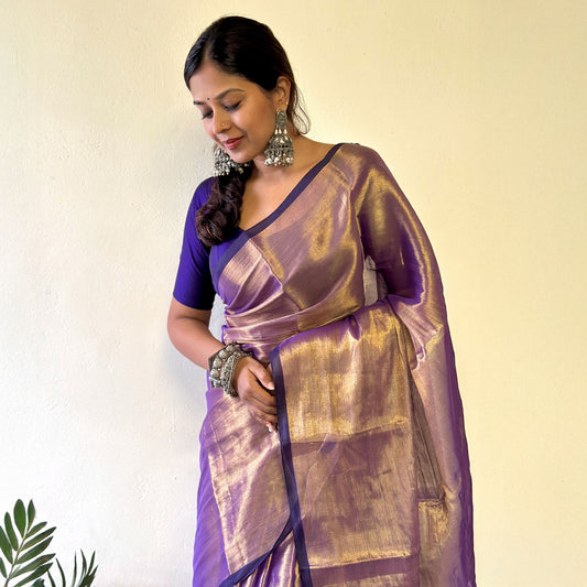 Raag Purvi Mul Tissue Saree