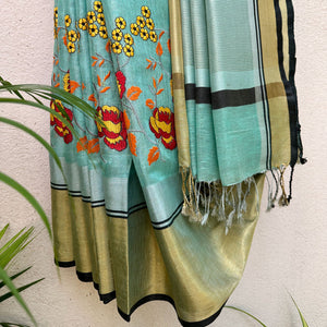 Raag Purvi Zari Linen Embroidered Saree