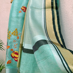 Raag Purvi Zari Linen Embroidered Saree