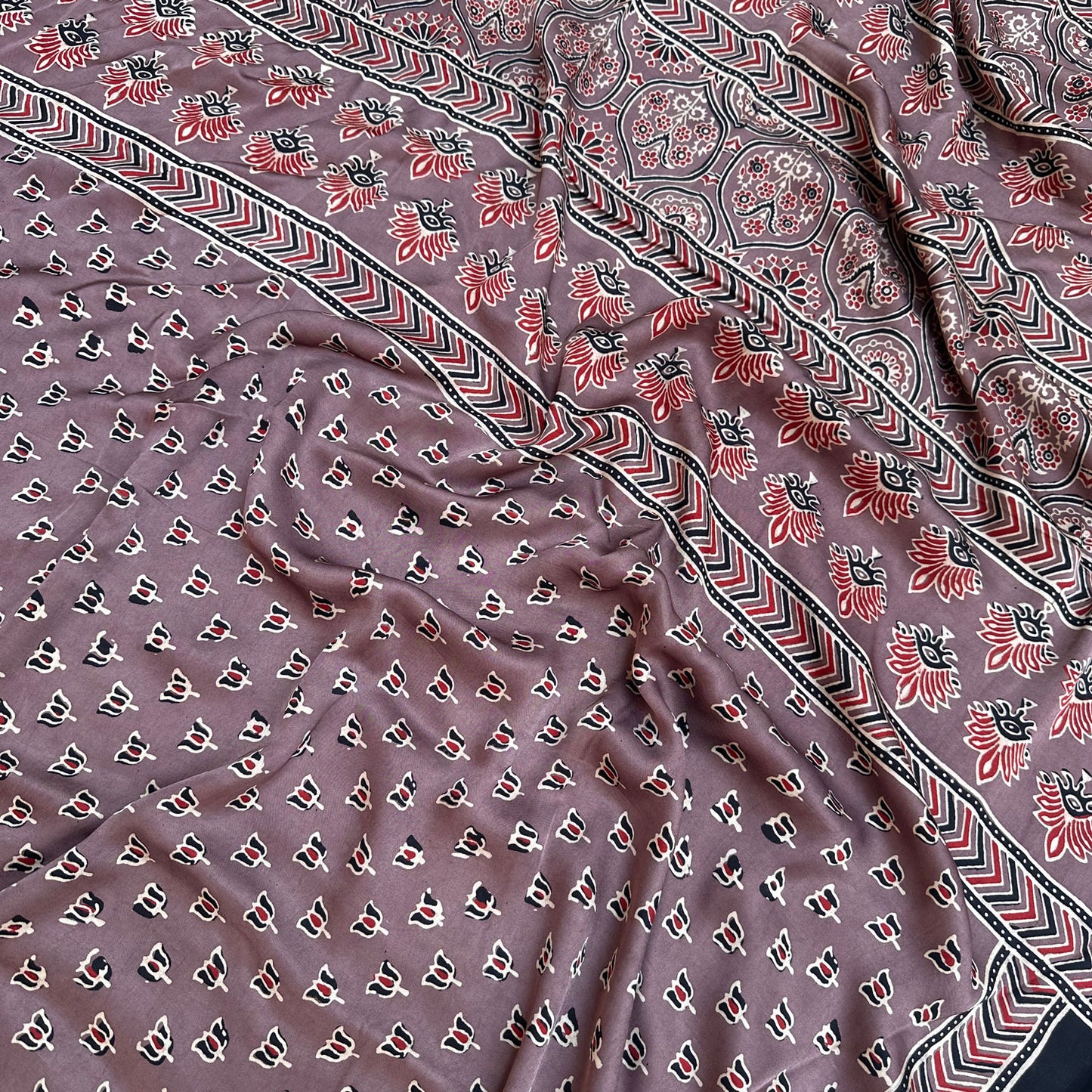 Raagmaala Handblock Printed Ajrakh Modal Silk Saree
