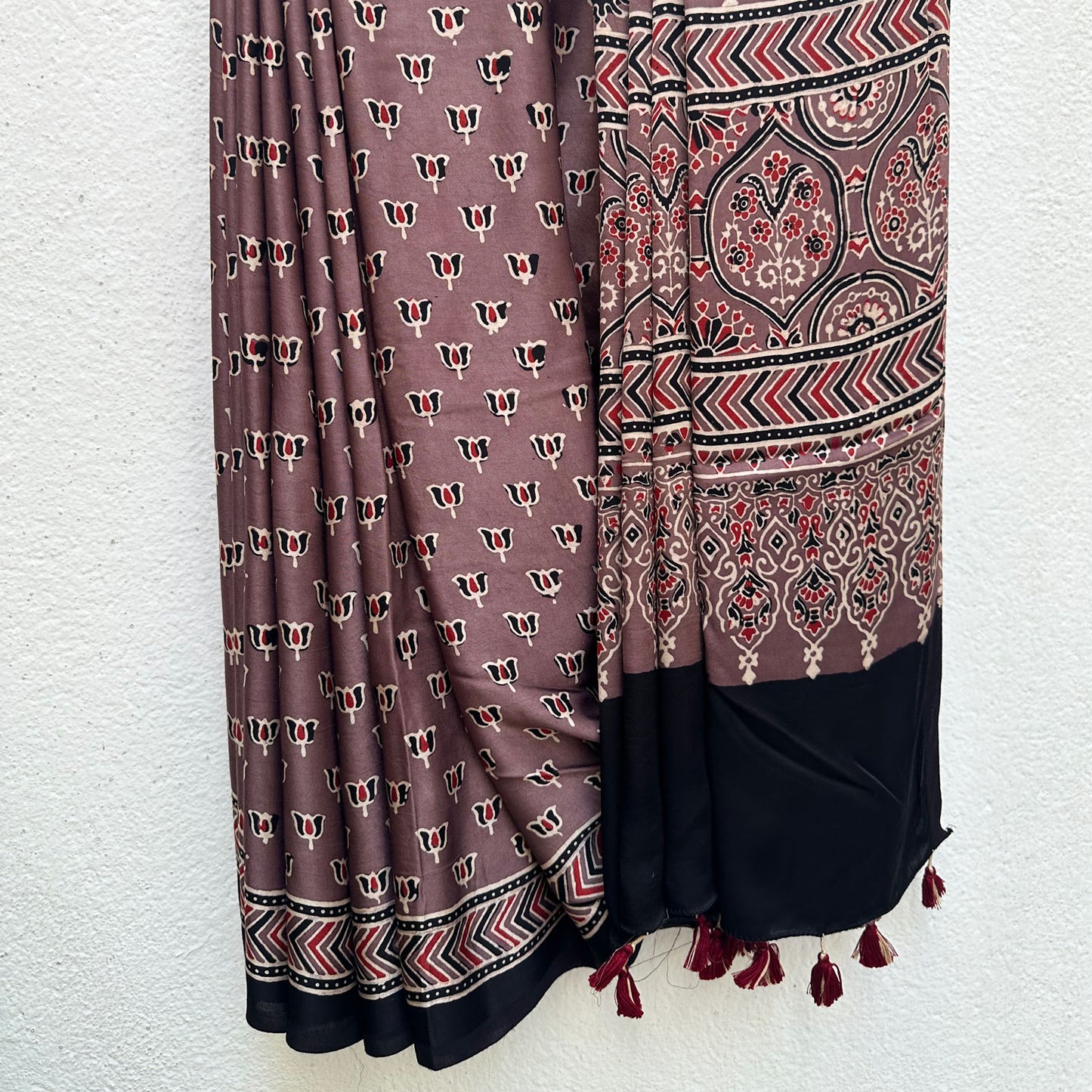 Raagmaala Handblock Printed Ajrakh Modal Silk Saree