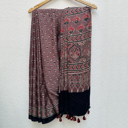 Raagmaala Handblock Printed Ajrakh Modal Silk Saree