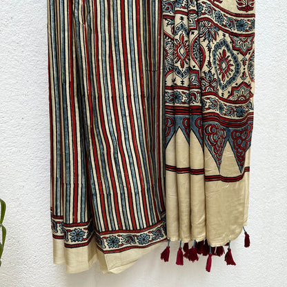 Raagmaala Handblock Printed Ajrakh Modal Silk Saree