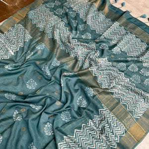 Rajnigandha Handblock Printed Cotton Silk Saree