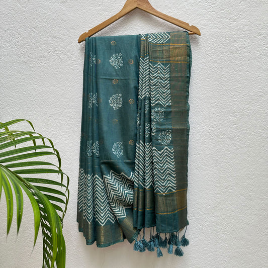Rajnigandha Handblock Printed Cotton Silk Saree
