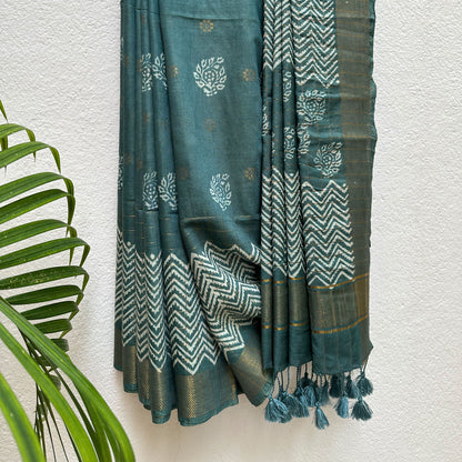 Rajnigandha Handblock Printed Cotton Silk Saree