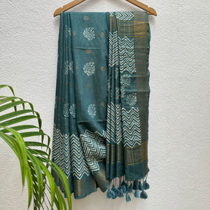 Rajnigandha Handblock Printed Cotton Silk Saree