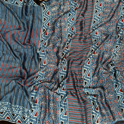 Rekha Handblock Printed Ajrakh Modal Silk Saree