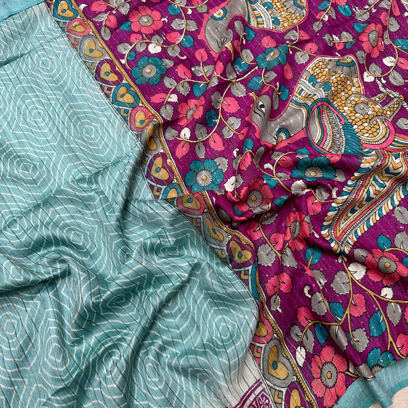 Retro Kalamkari Glam Cotton Viscose Printed Saree