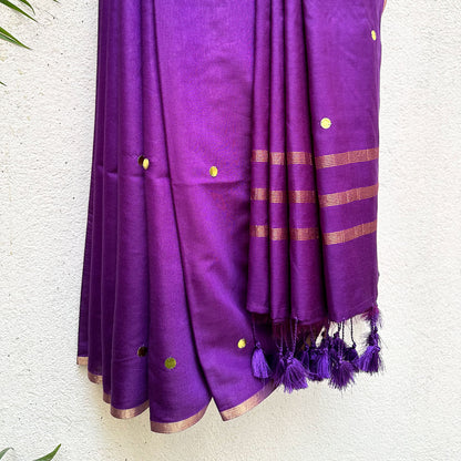 Rhadopsy Purple Cotton Silk Sequins Saree