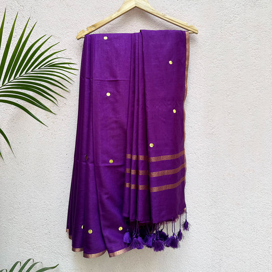 Rhadopsy Purple Cotton Silk Sequins Saree