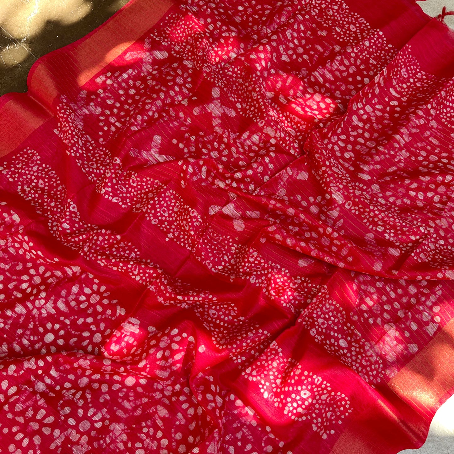 Roccoco Red Batik Cotton Silk Saree